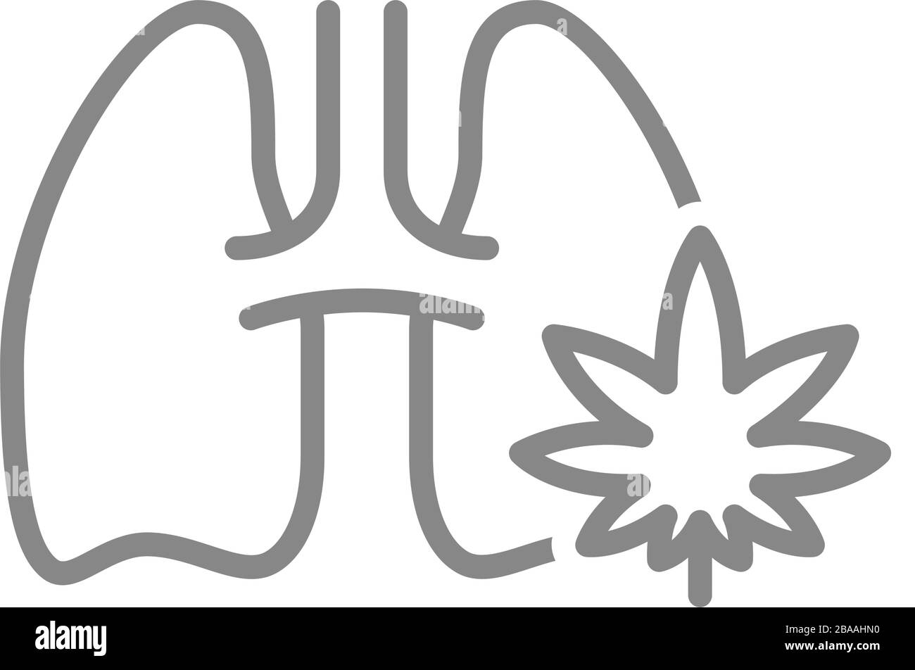 Poumons humains avec icône de ligne de feuilles de marijuana. Fumer du cannabis, symbole du traitement Illustration de Vecteur