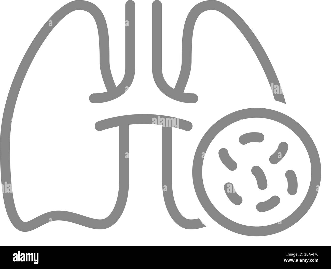 Poumons avec icône de ligne de bactérie. Maladies organe interne, légionellose, symbole de pneumonie Illustration de Vecteur