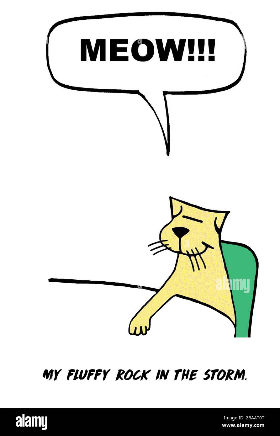 Un dessin animé en couleur montrant un chat qui est un bon ami lorsque vous travaillez à partir de la maison. Banque D'Images