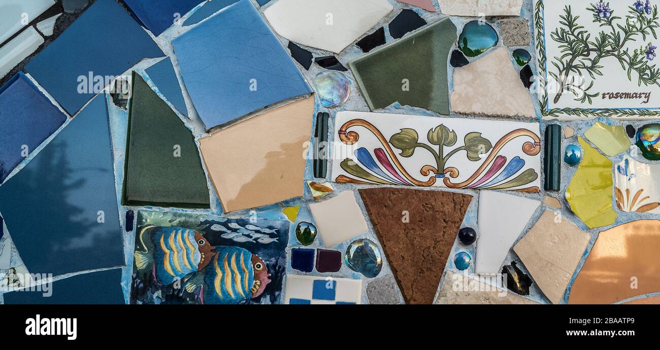 Mosaïques avec plantes et poissons Banque D'Images