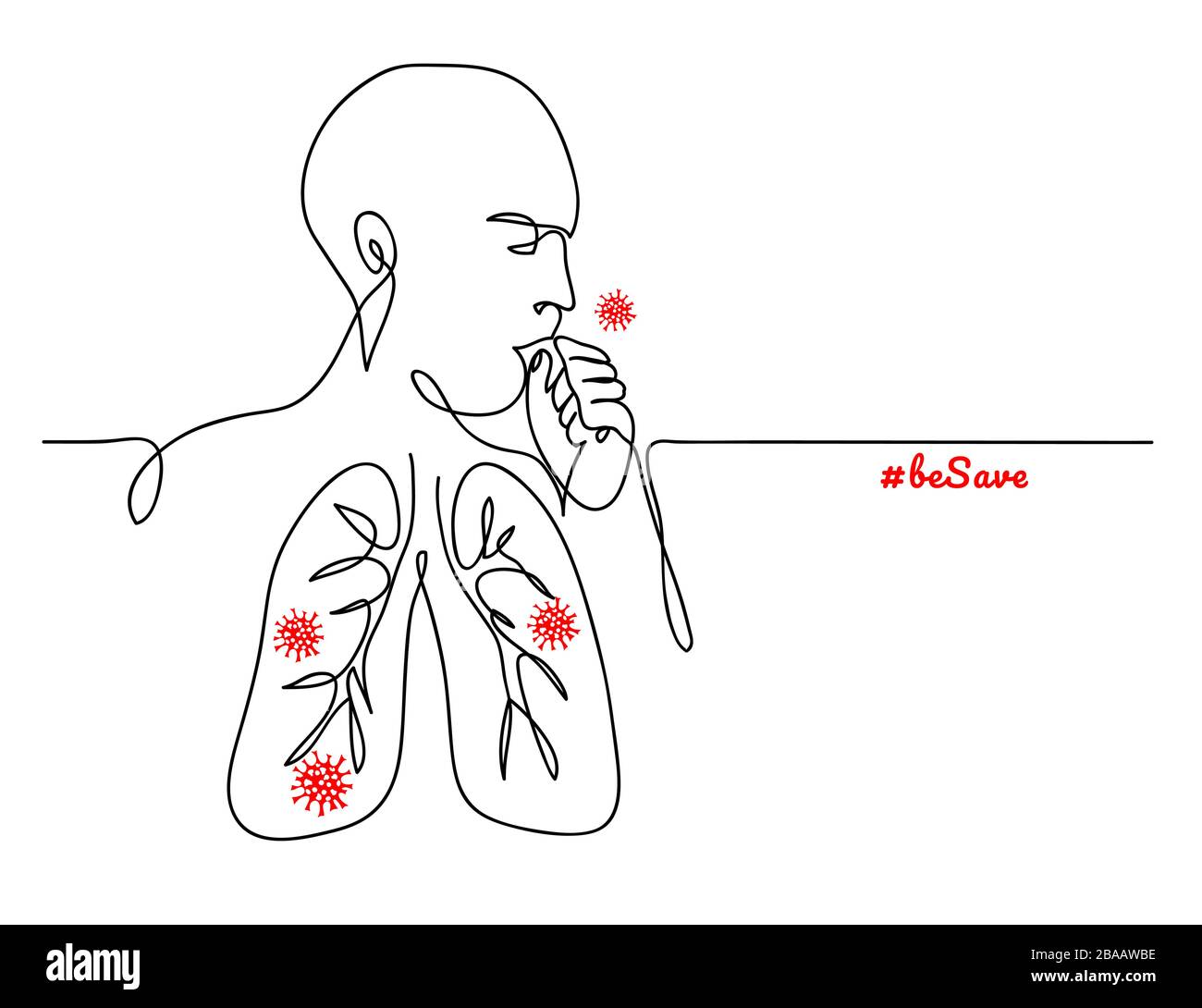 Virus dans les poumons, personne toussant simple dessin vectoriel minimaliste, doodle, toile de fond, affiche. Illustration de Vecteur