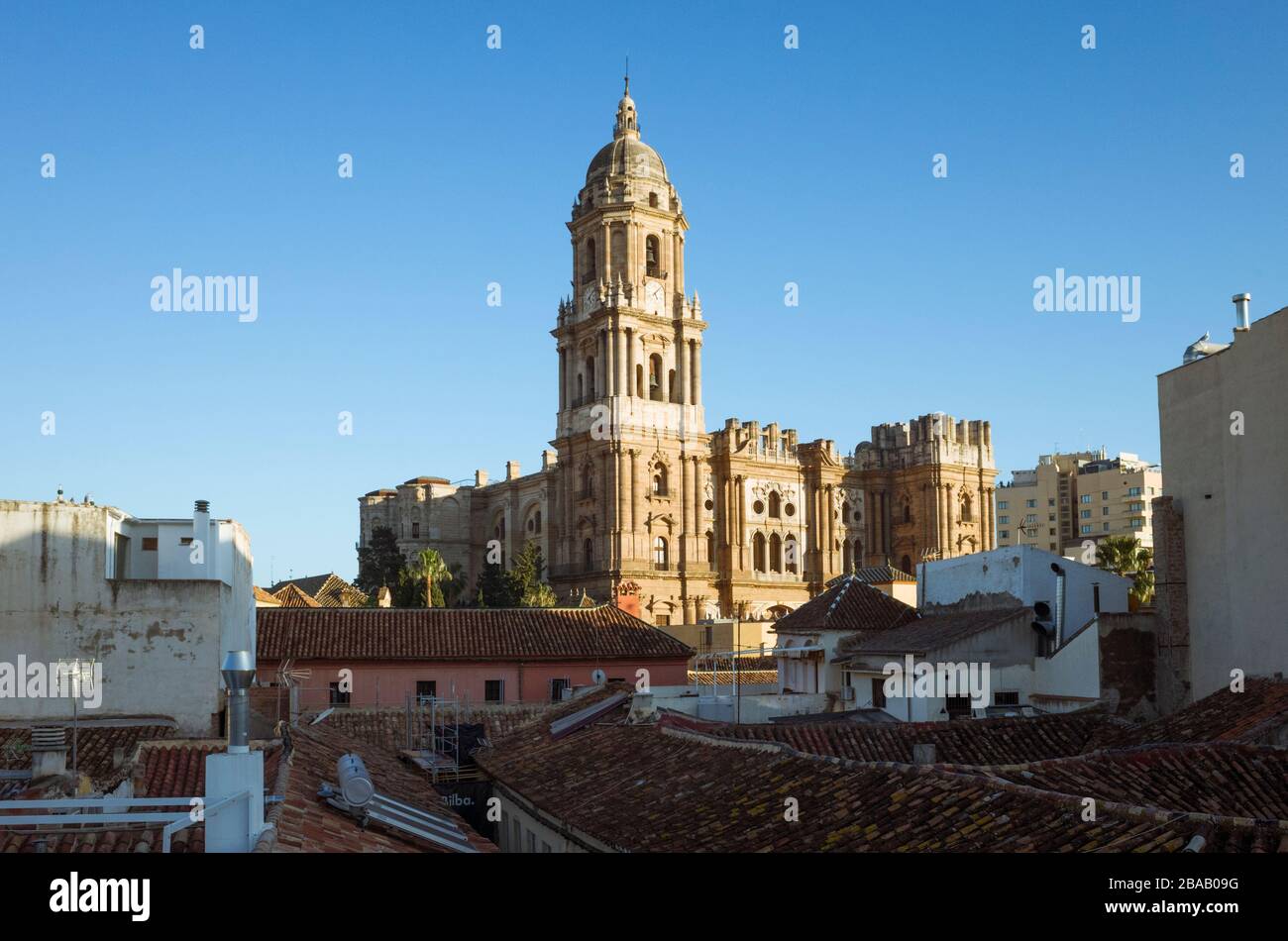 Malaga, Espagne : Cathédrale de Malaga vue depuis un toit. Banque D'Images