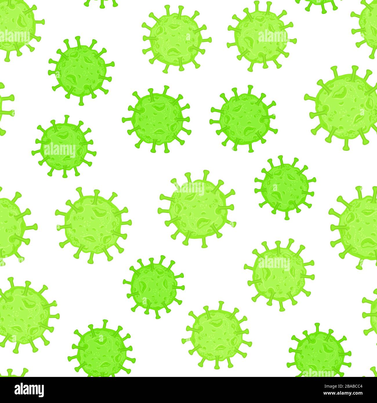 Cellule de coronavirus. Texture du virus de la grippe. Couleur verte de motif transparent isolée sur fond blanc. Illustration vectorielle tirée à la main. Illustration de Vecteur