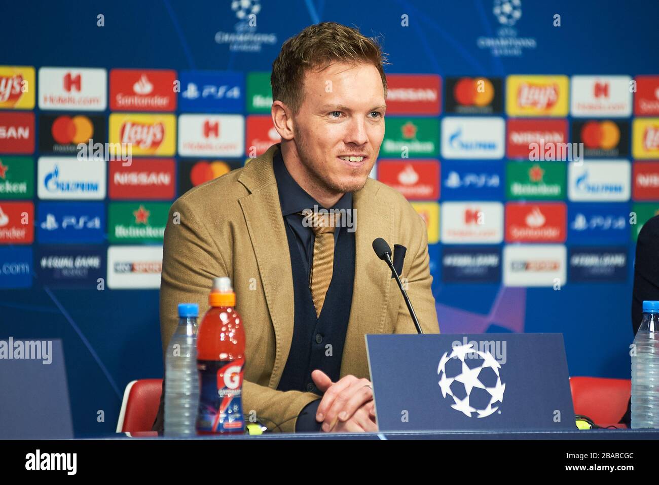 Leipzig, Allemagne - 20 mars 2020: Entraîneur en chef Julian Nagelsmann de Leipzig pendant le match Leipzig vs Tottenham à Leipzig Arena avant Banque D'Images