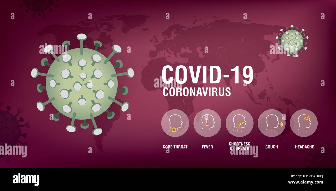 Maladie du coronavirus COVID-19 infection médicale. Chine pathogènes virus de la grippe respiratoire covid cellules. Nom officiel de la maladie de Coronavirus appelée CO Illustration de Vecteur