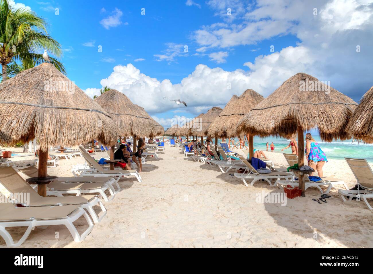 Riviera Maya, Mexique - 22 décembre 2019: Les amateurs de plage affluent vers les plages tropicales de Riviera Maya près de Cancun, Mexique, pendant la populaire escapade hivernale Banque D'Images