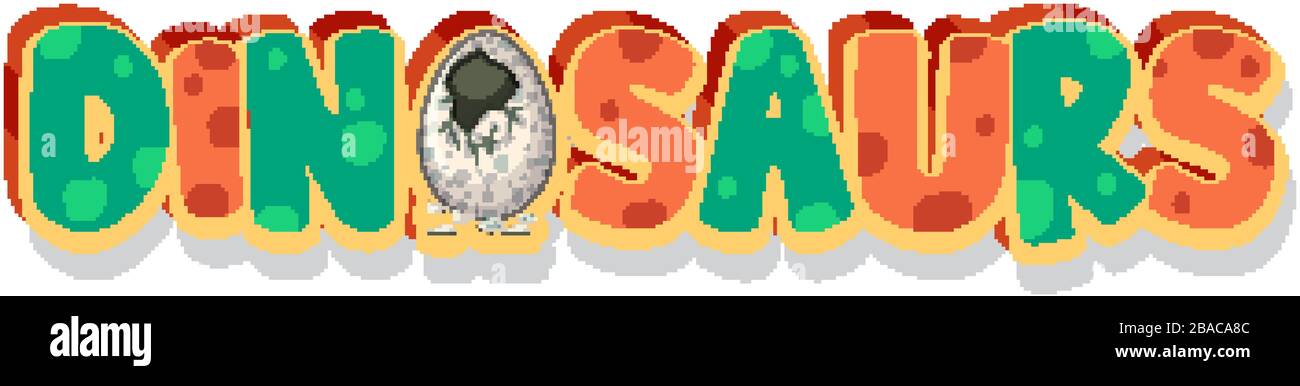 Police de caractères pour les dinosaures de mot dans l'illustration de couleur orange et verte Illustration de Vecteur