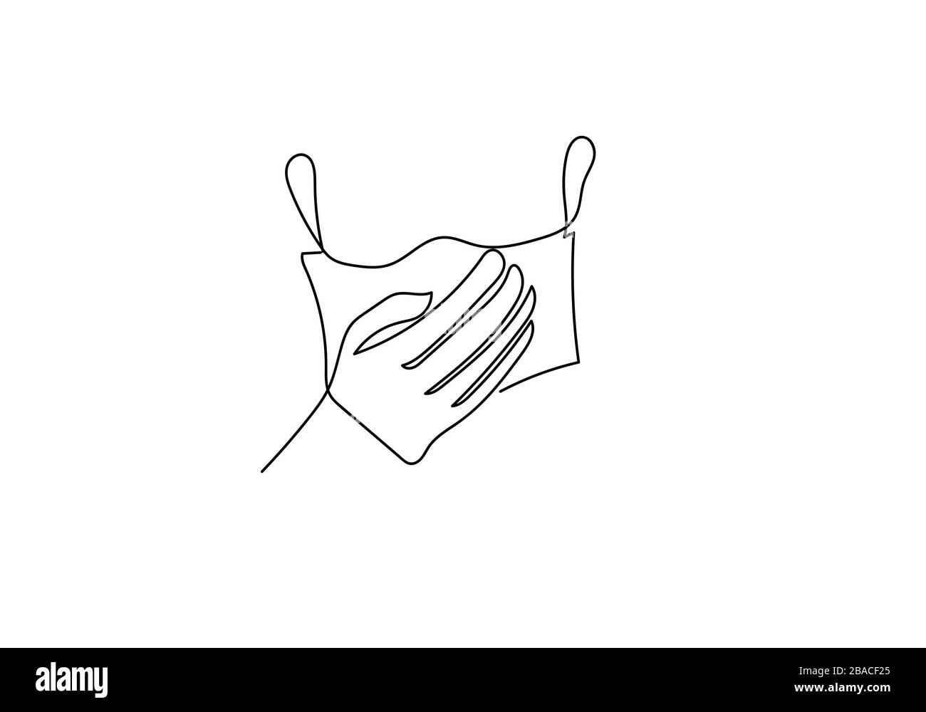 Un masque médical à dessin en ligne continu. Concept de virus corona. Banque D'Images