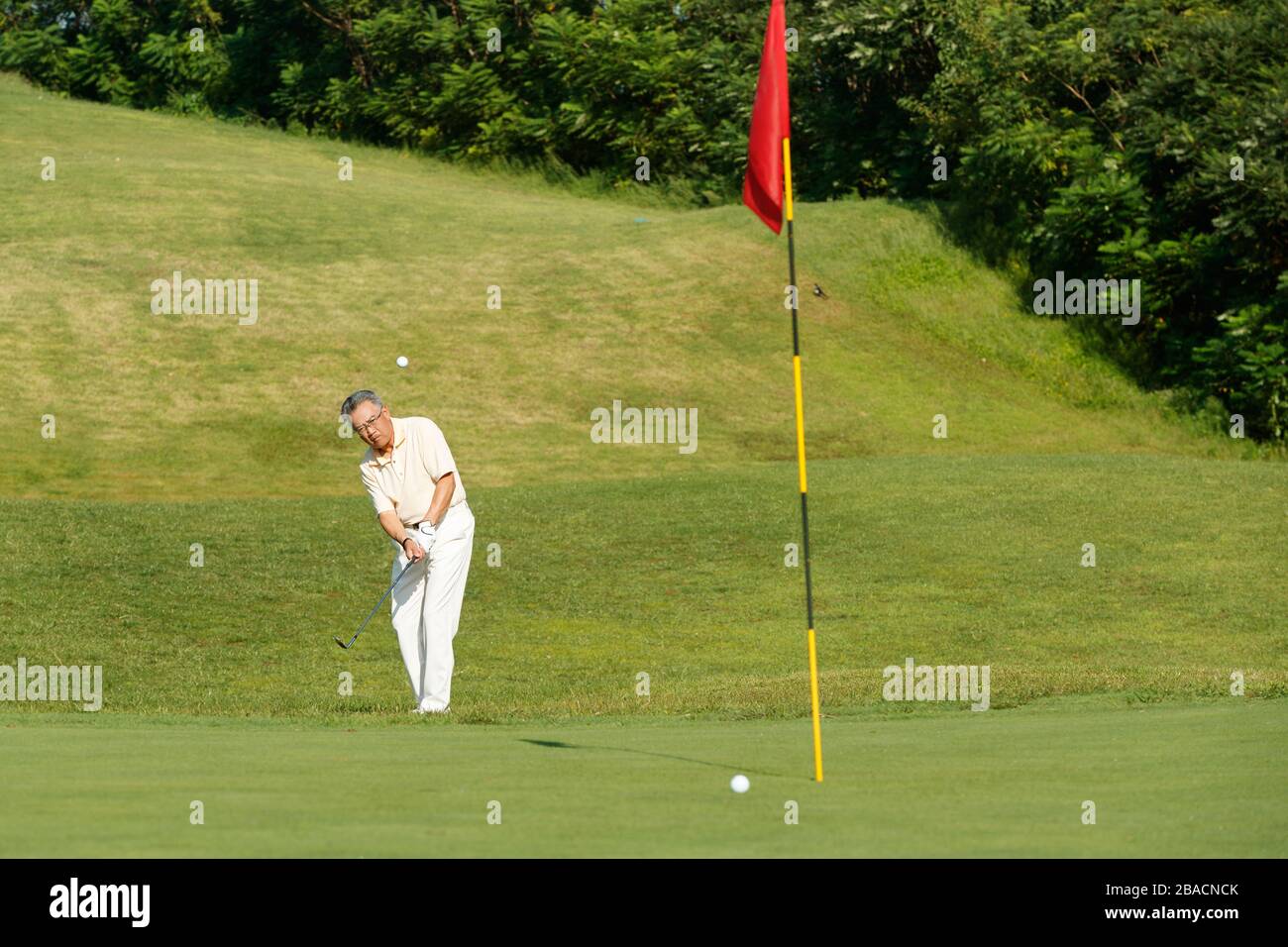 Les personnes âgées dans le parcours de golf pour jouer au golf Banque D'Images