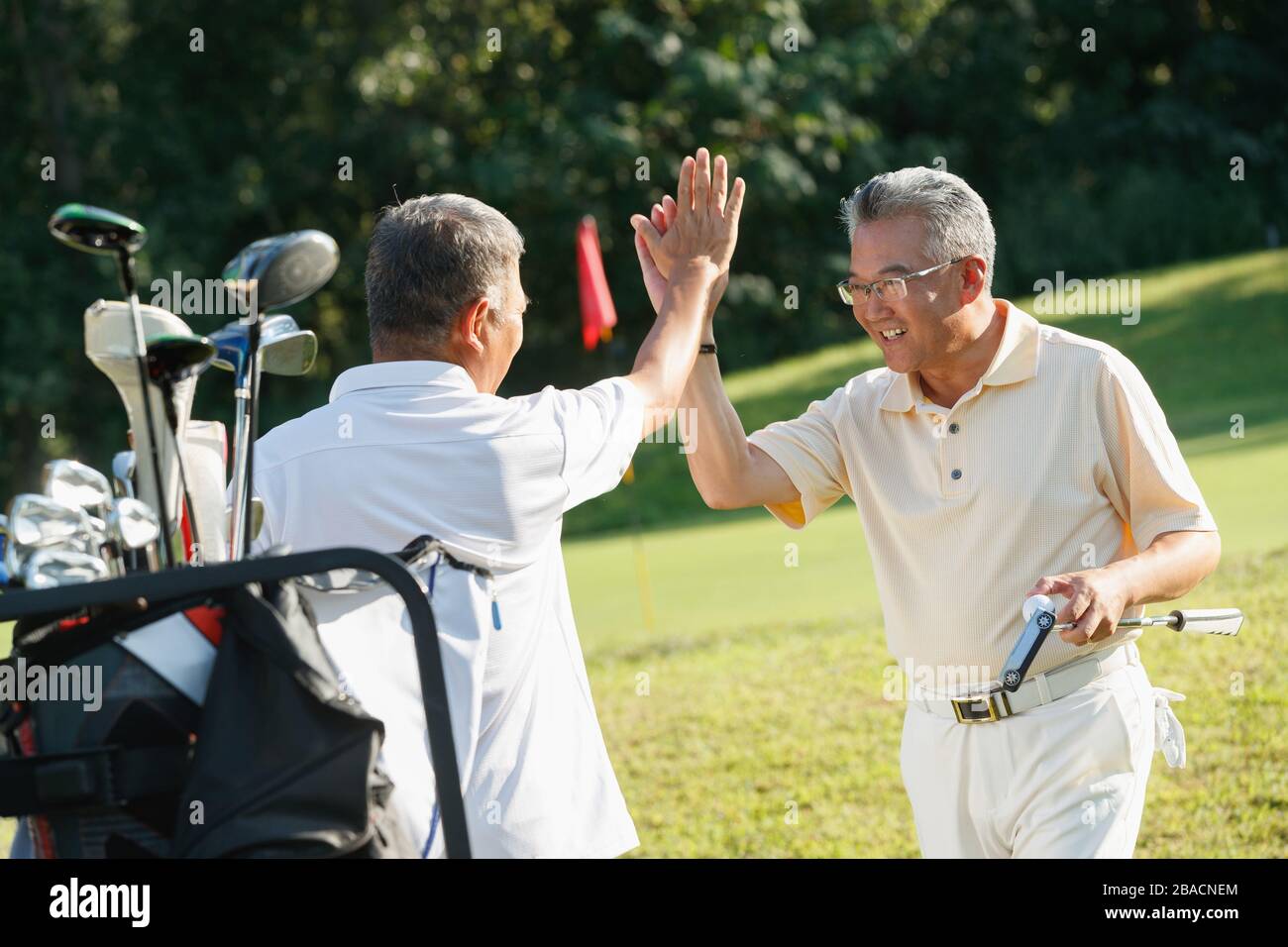 Hommes d'âge moyen et personnes âgées pour jouer au golf Banque D'Images
