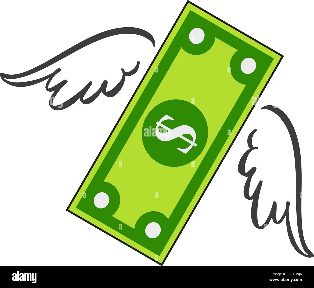 dollar avec ailes mouches, l'illustration vectorielle du marché financier isolé sur un fond blanc Illustration de Vecteur