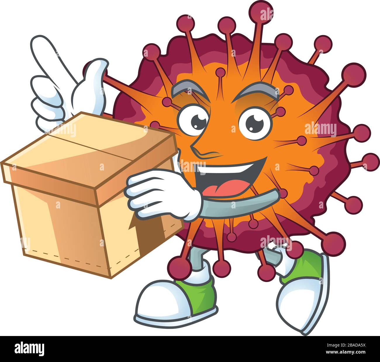 Une icône du style de la mascotte du syndrome de la VID19 avec une boîte Illustration de Vecteur