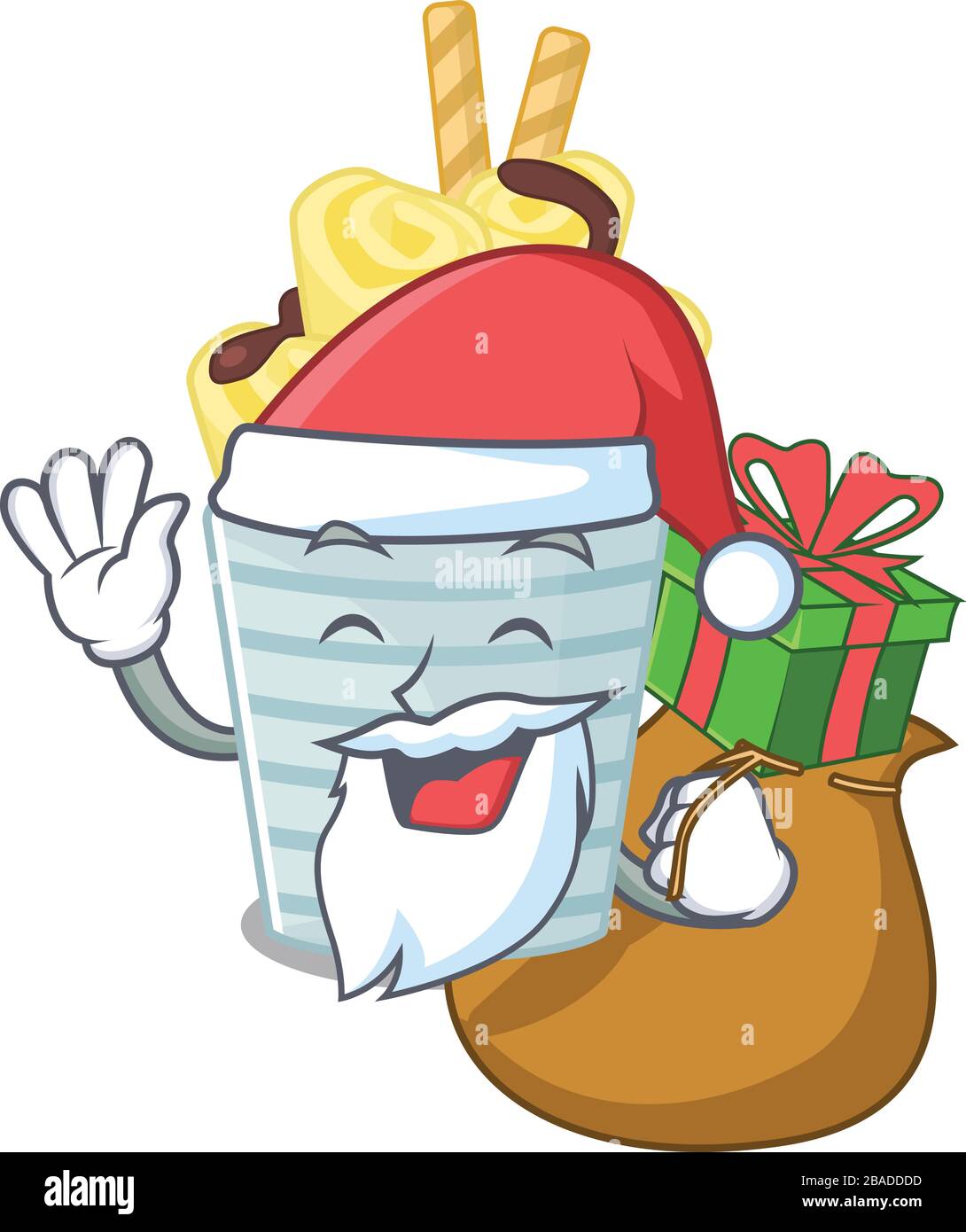 Bananiers à la crème de Noël motif dessin de personnage de dessin animé avec boîte de cadeau Illustration de Vecteur