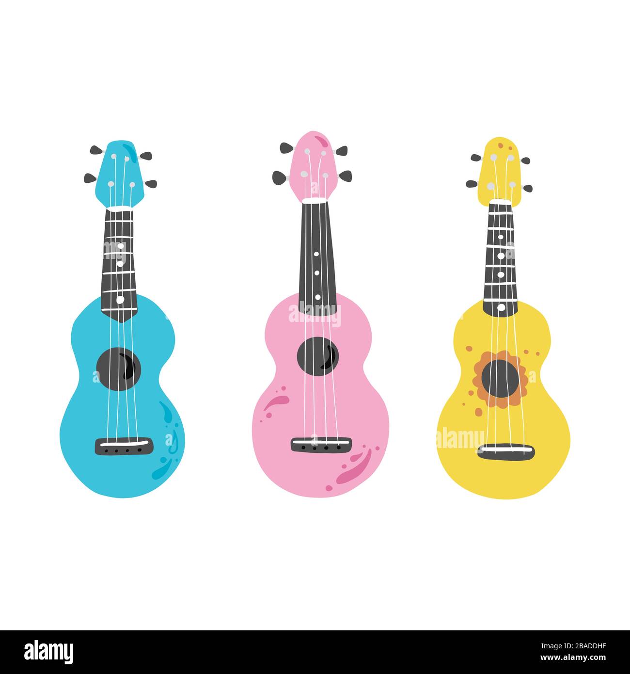 Joli ukulele de dessin animé pour affiche d'été, motif carte. Petite guitare, instrument de musique à cordes de style hawaï. Illuataration vectorielle de style simple dessiné à la main. Illustration de Vecteur