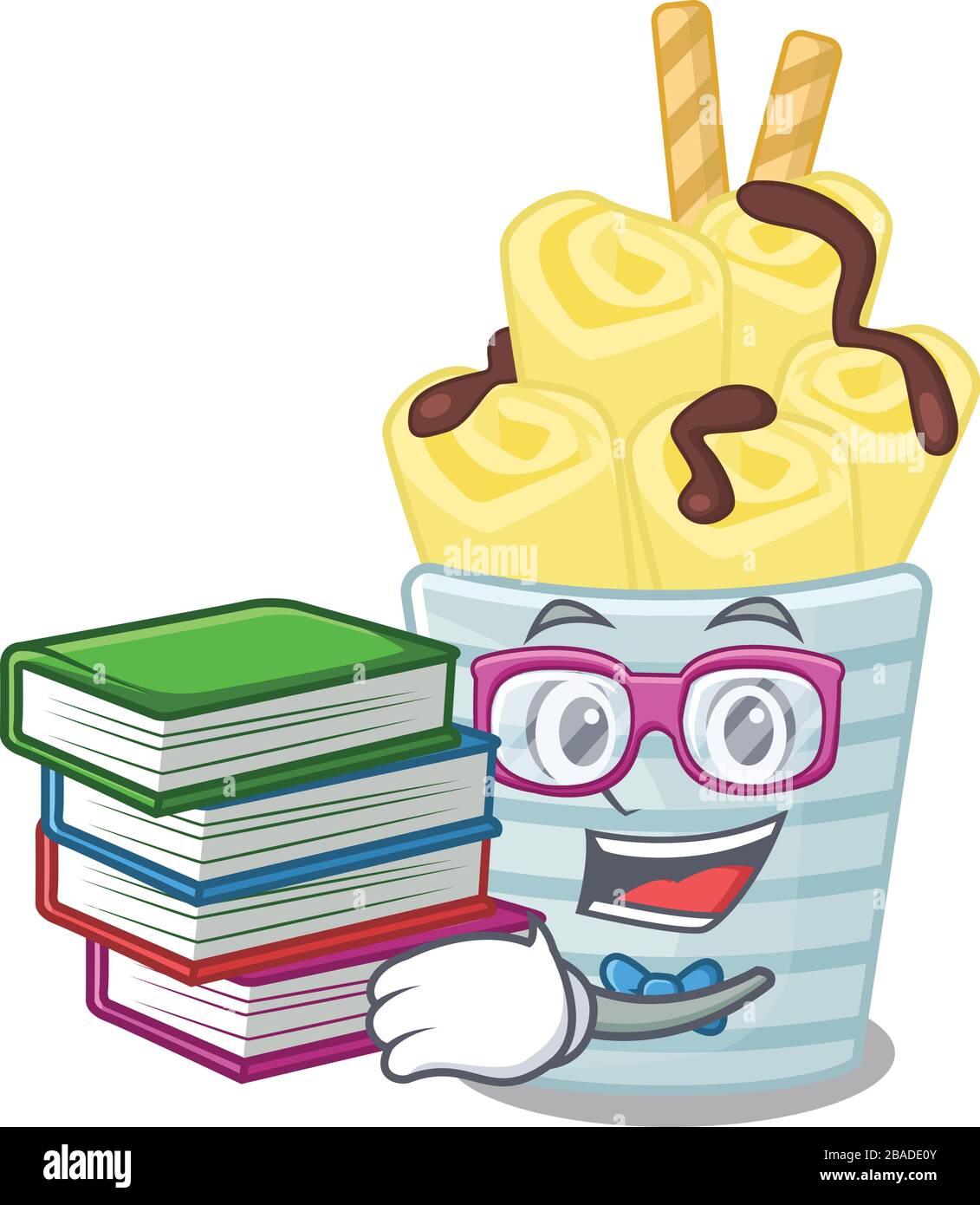 Un étudiant diligent dans la crème glacée banana rouleaux mascotte design avec livre Illustration de Vecteur