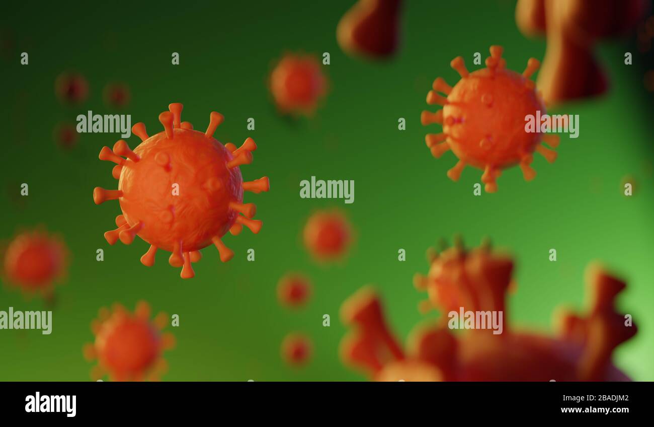 Coronavirus flottant dans la vue microscopique des fluides, pandémique ou infection virale concept en 3 dimensions Banque D'Images