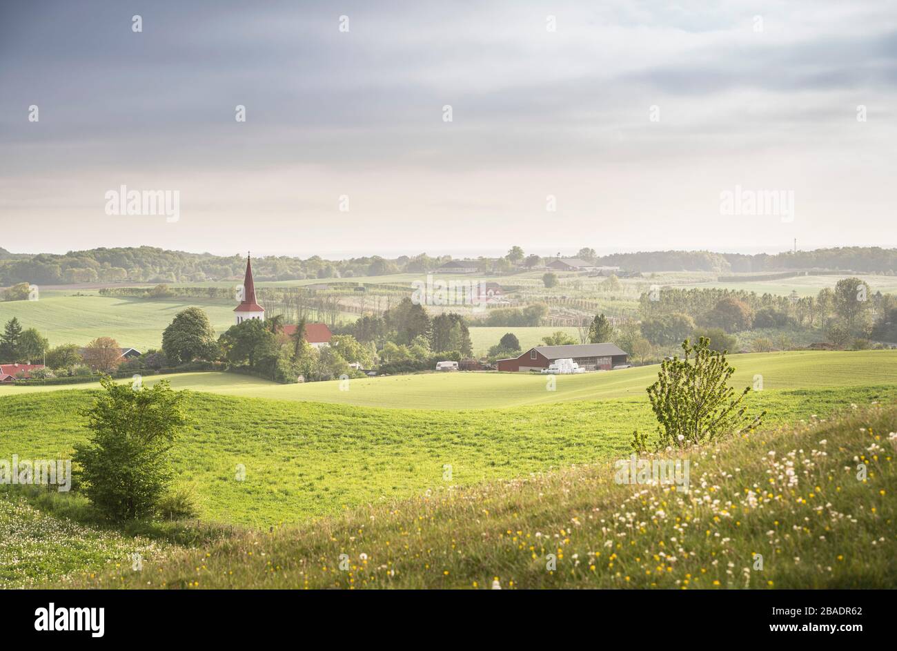 Le village de Rorum dans le paysage rural.Skane, Suède, Scandinavie. Banque D'Images