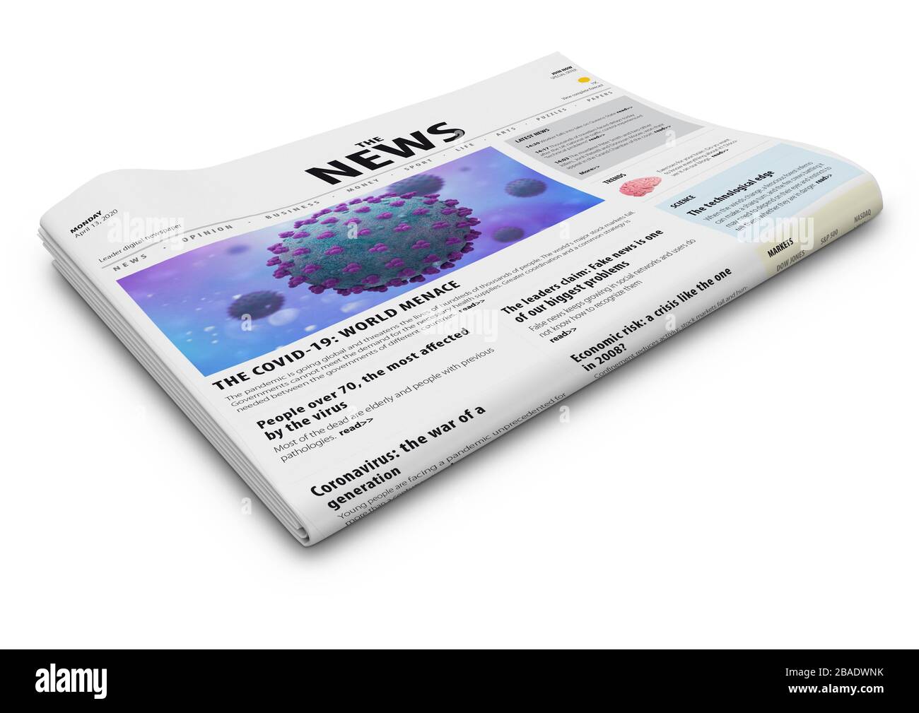 rendu des journaux en trois dimensions avec titre covid-19 Banque D'Images