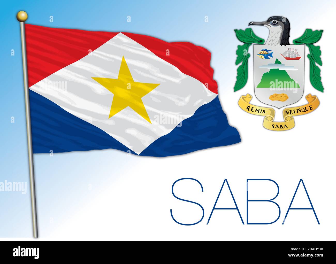 Drapeau national officiel de Saba et armoiries, antilles, illustration vectorielle Illustration de Vecteur