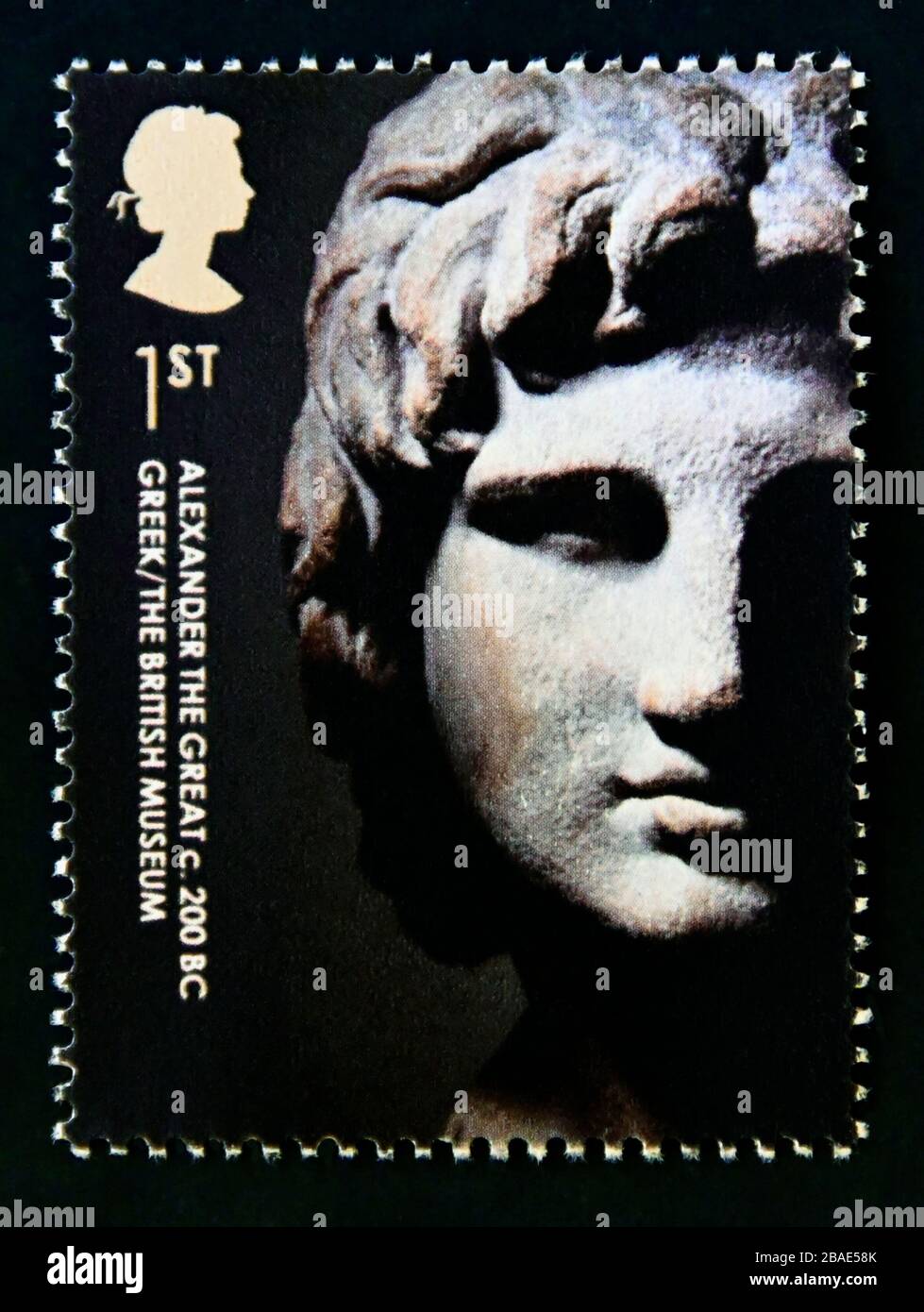 Timbre-poste. Grande-Bretagne. La reine Elizabeth II 250ème anniversaire du British Museum. Alexander le Grand, grec. c 200 av. J.-C. 1ère. 2003. Banque D'Images