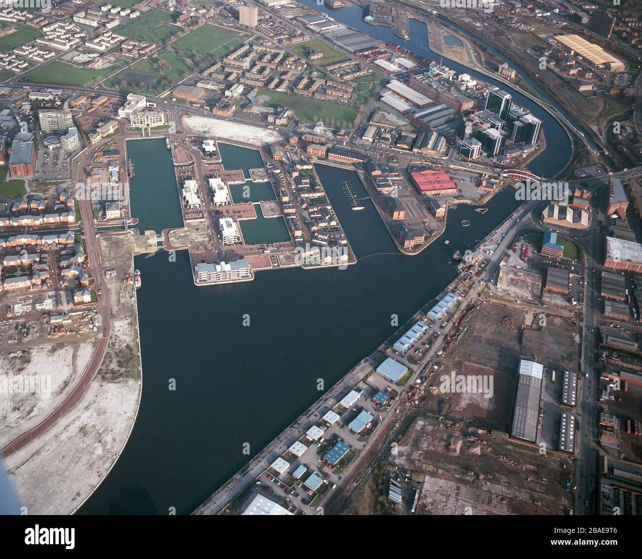 Salford Quays en 1992, montrant les très premiers jours de développement. Manchester, NW England, Royaume-Uni Banque D'Images