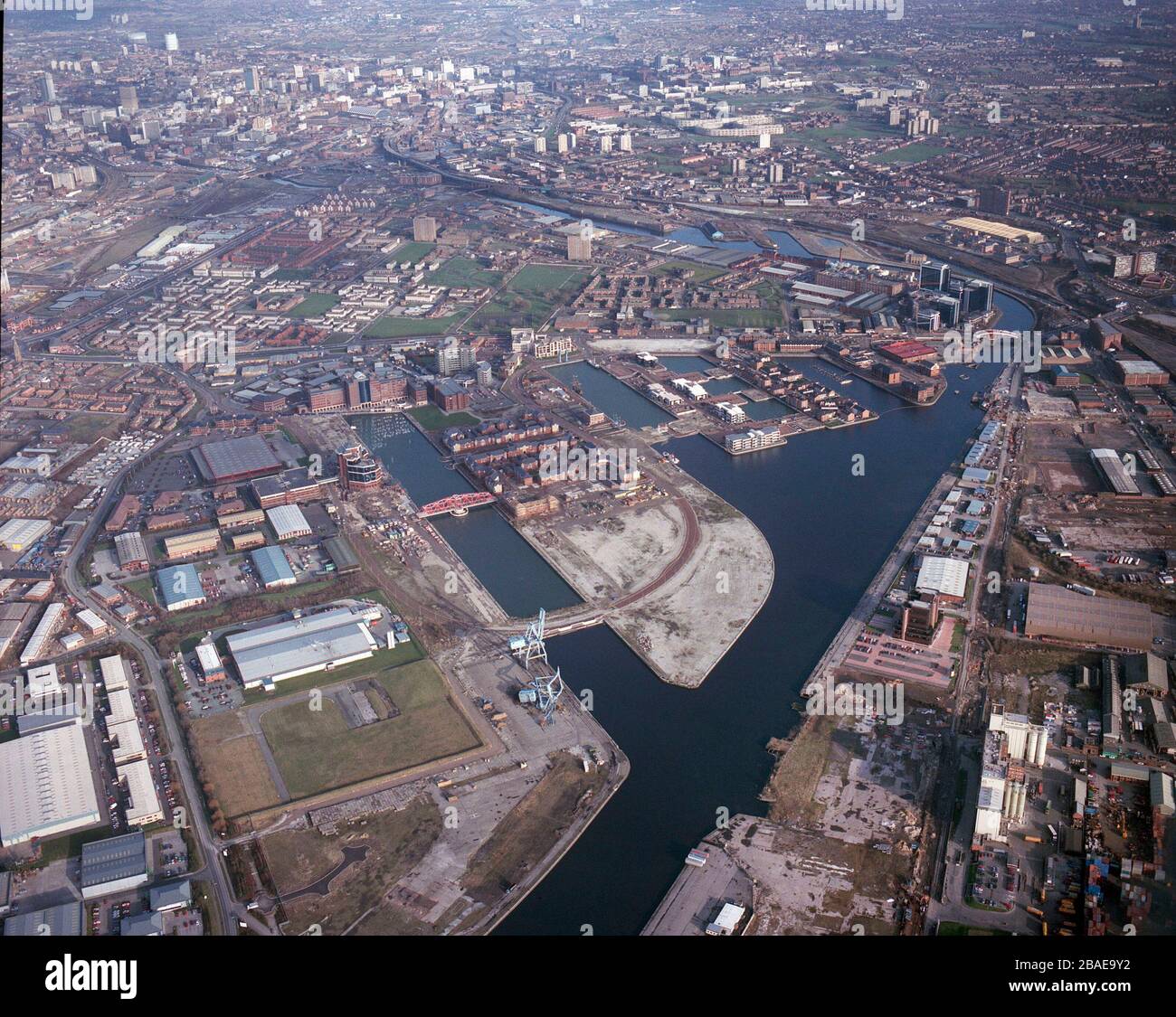 Salford Quays en 1992, montrant les très premiers jours de développement. Manchester, NW England, Royaume-Uni Banque D'Images