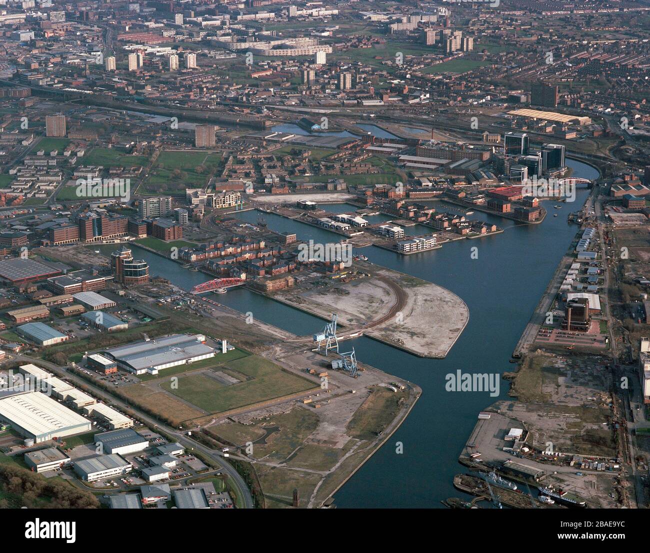 Salford Quays en 1992, montrant les très premiers jours de développement. Manchester, NW England, Royaume-Uni Banque D'Images