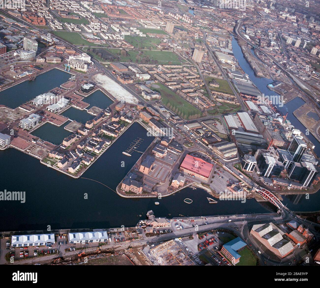 Salford Quays en 1992, montrant les très premiers jours de développement. Manchester, NW England, Royaume-Uni Banque D'Images
