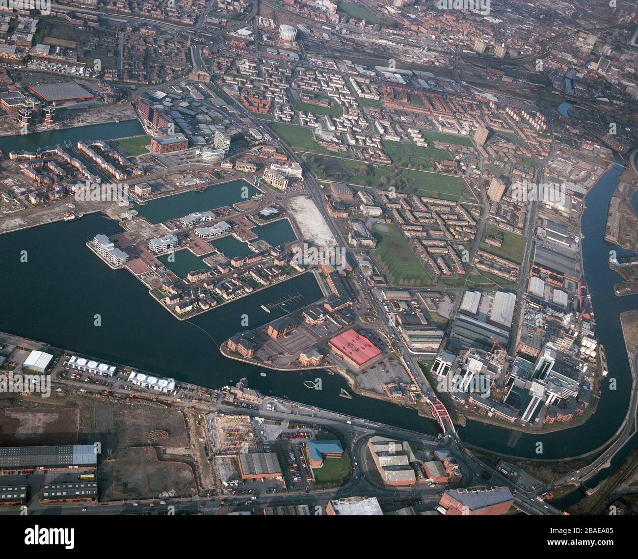 Salford Quays en 1992, montrant les très premiers jours de développement. Manchester, NW England, Royaume-Uni Banque D'Images