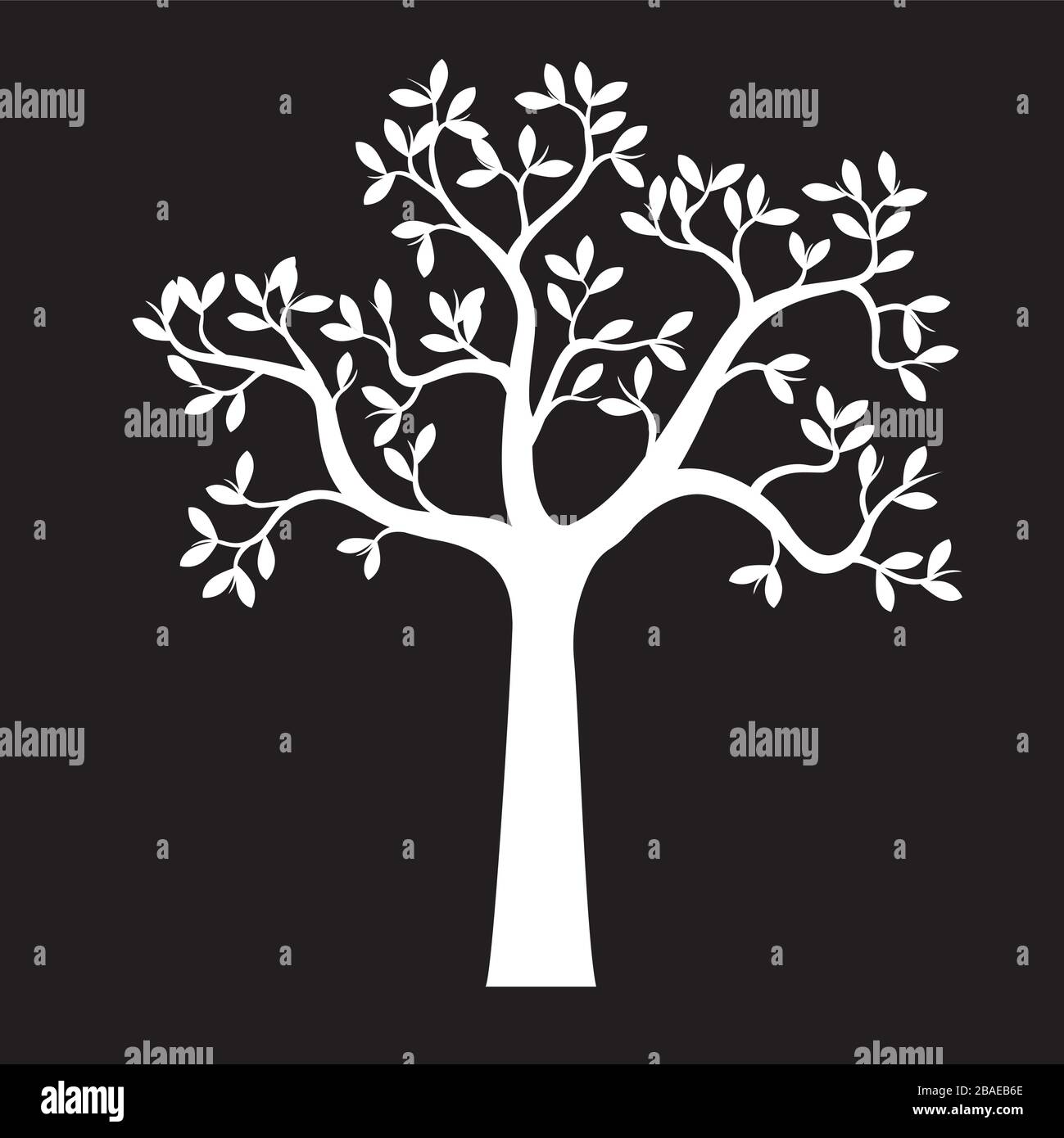 Forme blanche de l'arbre avec des feuilles. Illustration du contour vectoriel. Plante dans le jardin. Illustration de Vecteur