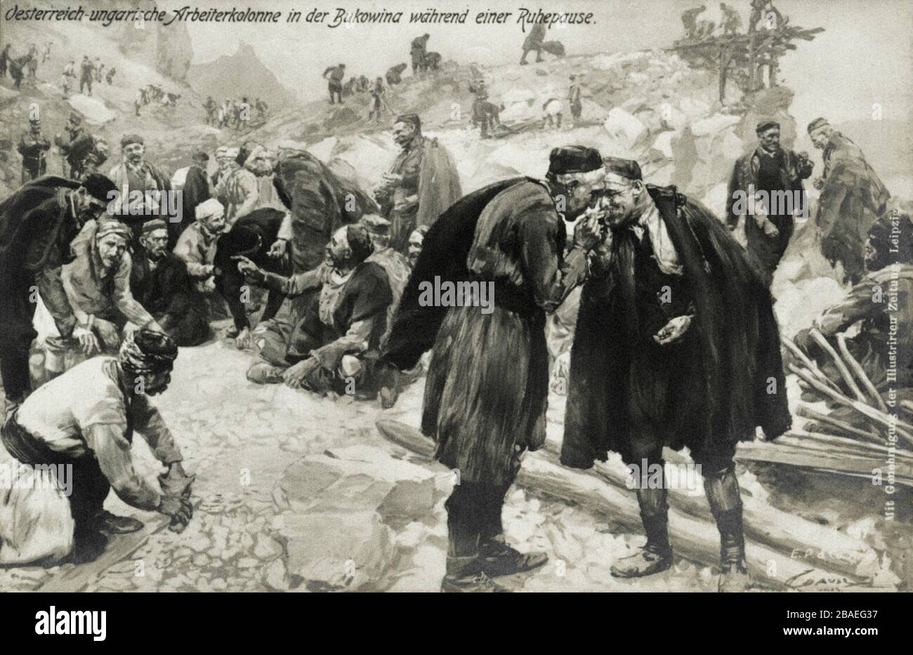 La première Guerre mondiale. La colonne Autriche-Hongrois des travailleurs à Bukovina pendant une pause. Banque D'Images
