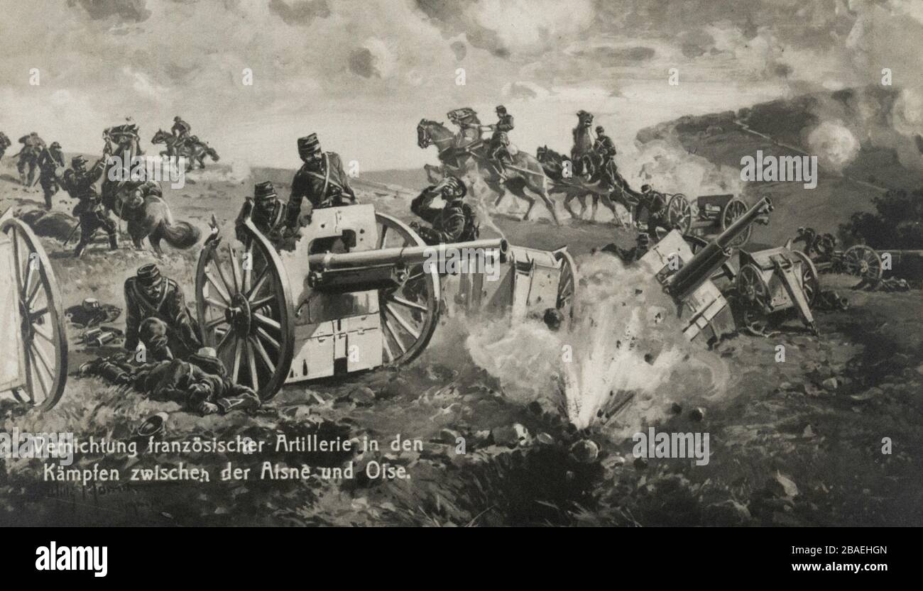 La première Guerre mondiale. Destruction de l'artillerie française dans les batailles entre l'Aisne et l'Oise. Banque D'Images