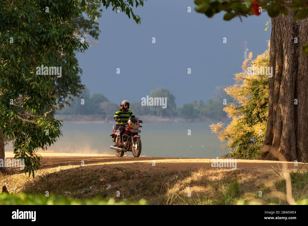 Homme local à moto à Anuradhapura, Sri Lanka Banque D'Images