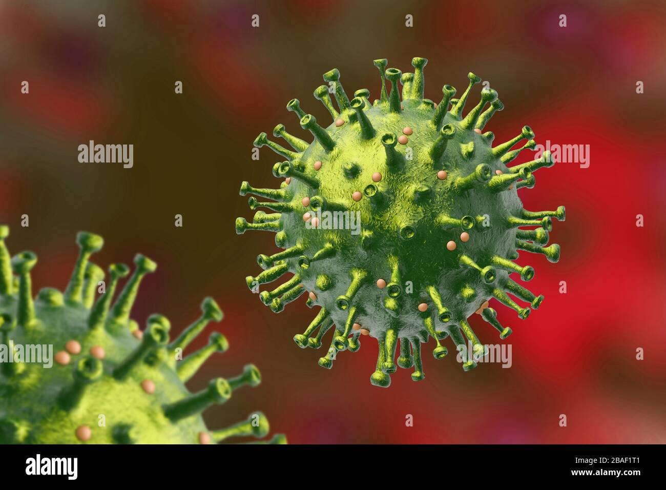 Le rendu tridimensionnel, vue rapprochée du virus corona 2019-nCov qui est dangereux cas de grippe comme pandémie. Banque D'Images