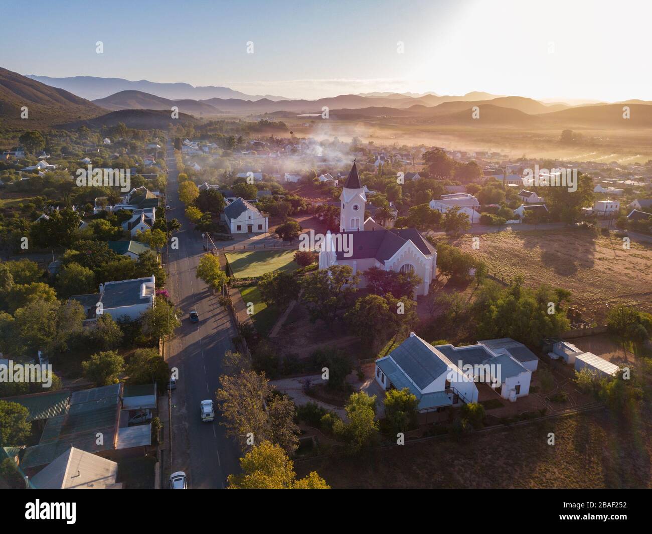 Aérien sur le petit village de ville, en Afrique du Sud, McGregor Banque D'Images