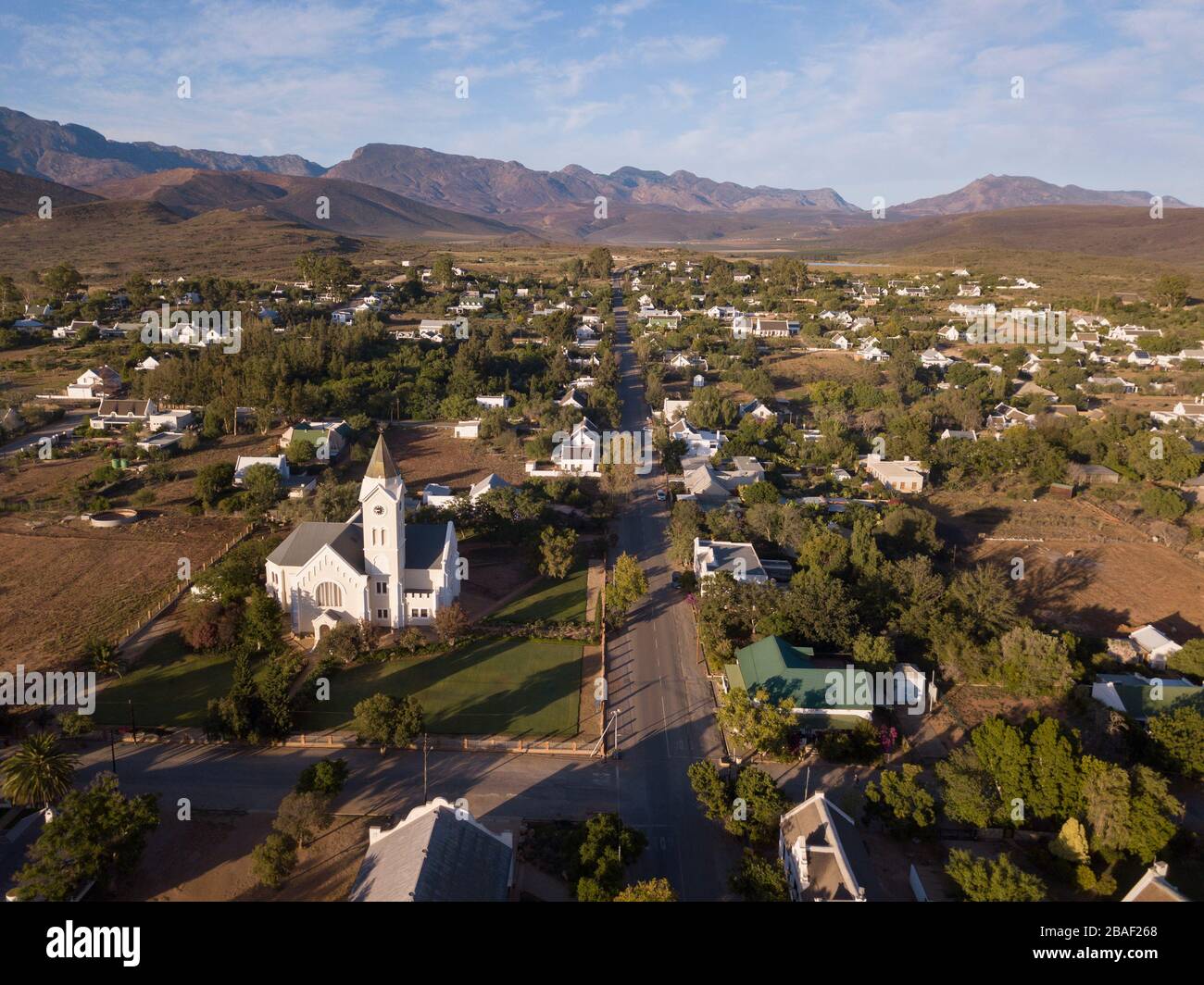 Aérien sur le petit village de ville, en Afrique du Sud, McGregor Banque D'Images