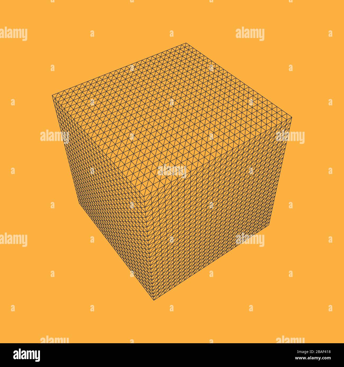 Illustration vectorielle d'UN CUBE en trois dimensions maillage filaire, élément polygonal. Objet transparent tridimensionnel ou forme polygonale et forme géométrique simple. Cube est une figure solide Platonique standard Illustration de Vecteur
