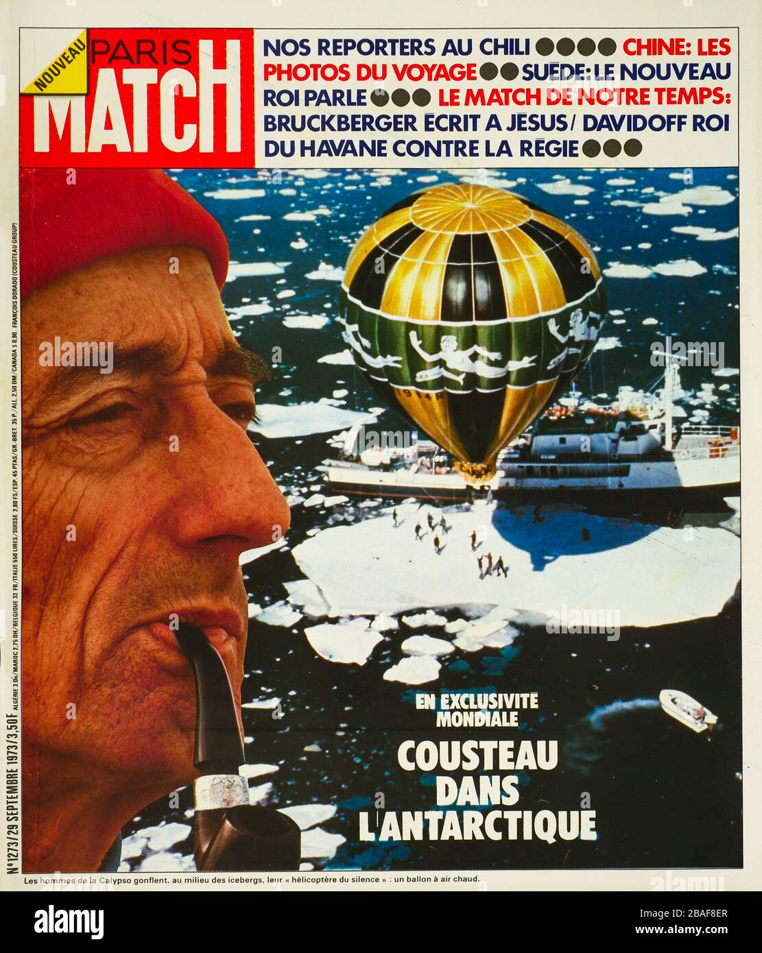 FrontPage du magazine français Paris-Match, n° 1273, expédition du Commandant Jacques-Yves Cousteau à Antartic, 1973, France Banque D'Images