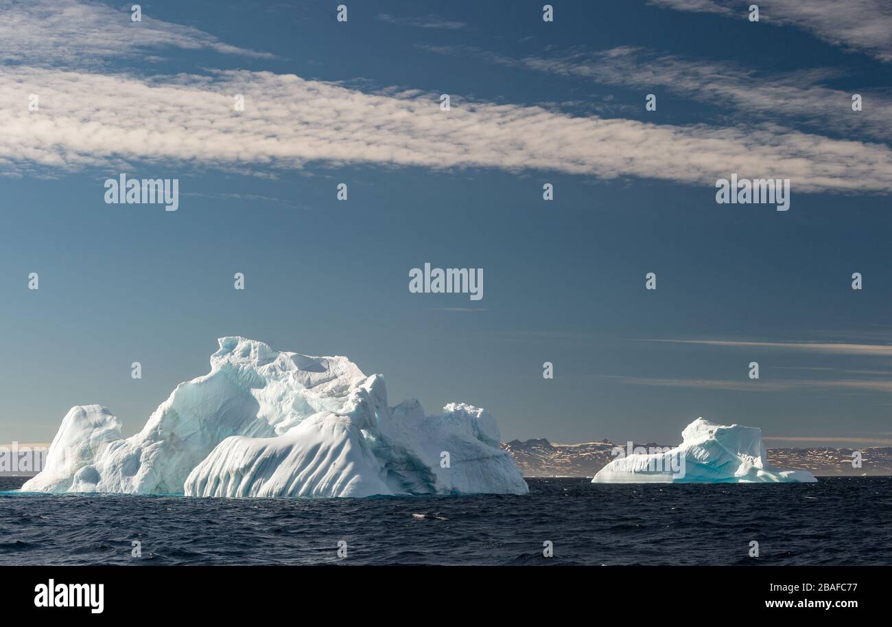 Icebergs dans la baie de Disko, Groenland Banque D'Images