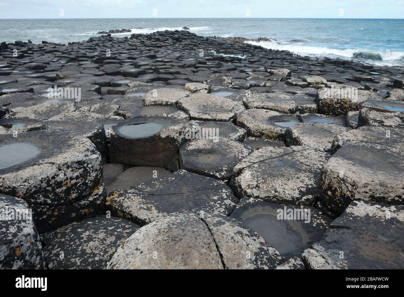 Formation de colonnes basaltiques en Irlande du Nord. C'est le résultat d'une ancienne éruption volcanique fissure. Banque D'Images