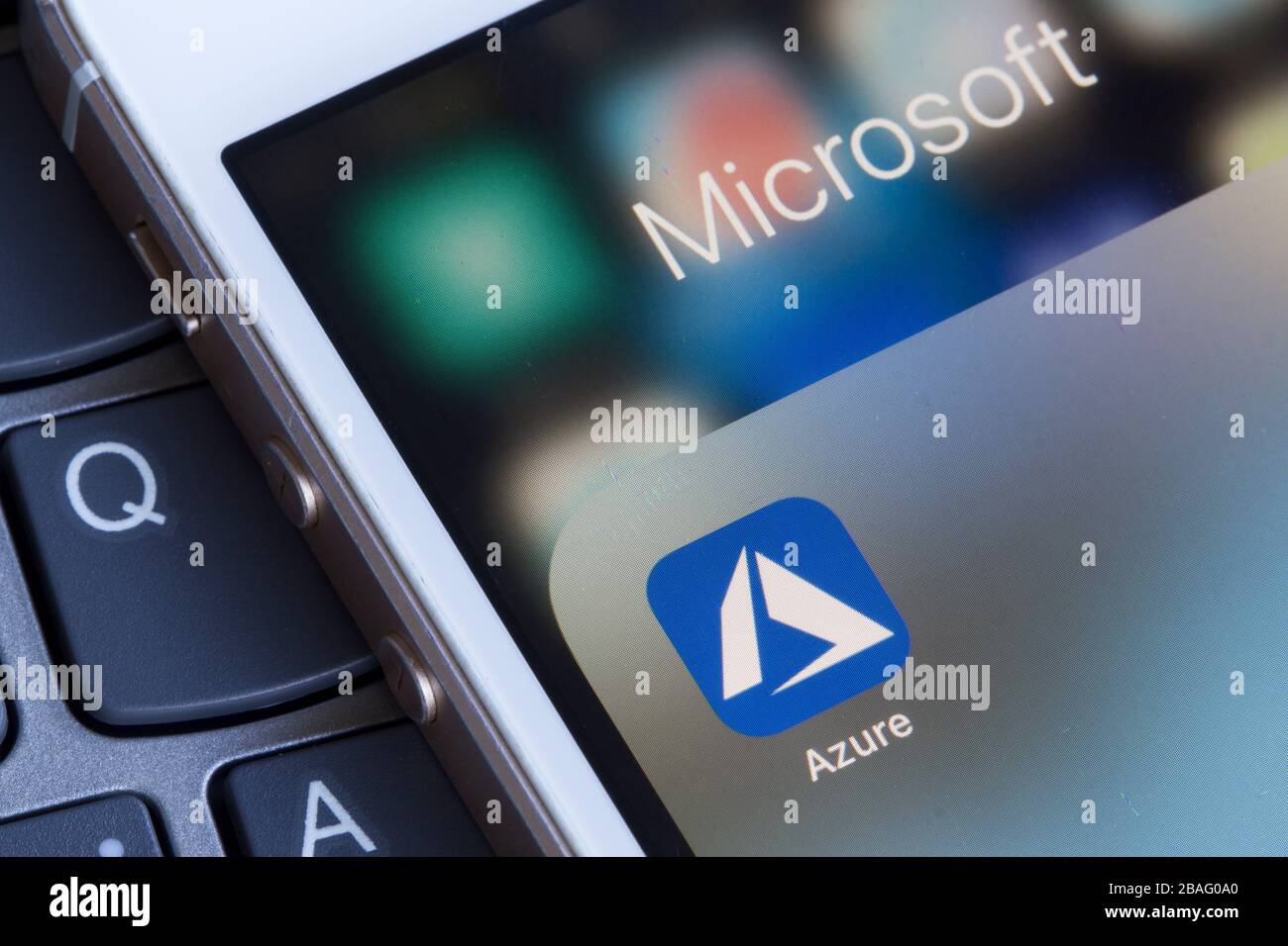 Clôture de l'icône de l'application mobile Azure. Microsoft Azure est un service de cloud computing pour la création, le test, le déploiement et la gestion d'applications et de services. Banque D'Images