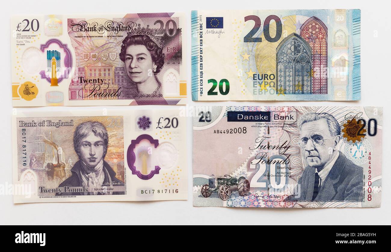 Billets de banque de l'Angleterre, de l'Union européenne et de la banque irlandaise Danske Bank Banque D'Images