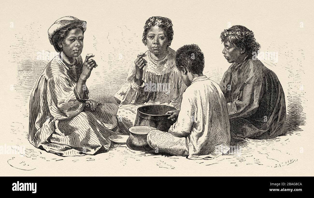 Portrait des femmes hawaïennes. Hawaï, États-Unis. Voyage aux îles hawaïennes 1855 par Charles de Varigny, aventurier français, diplomate et écrivain Banque D'Images