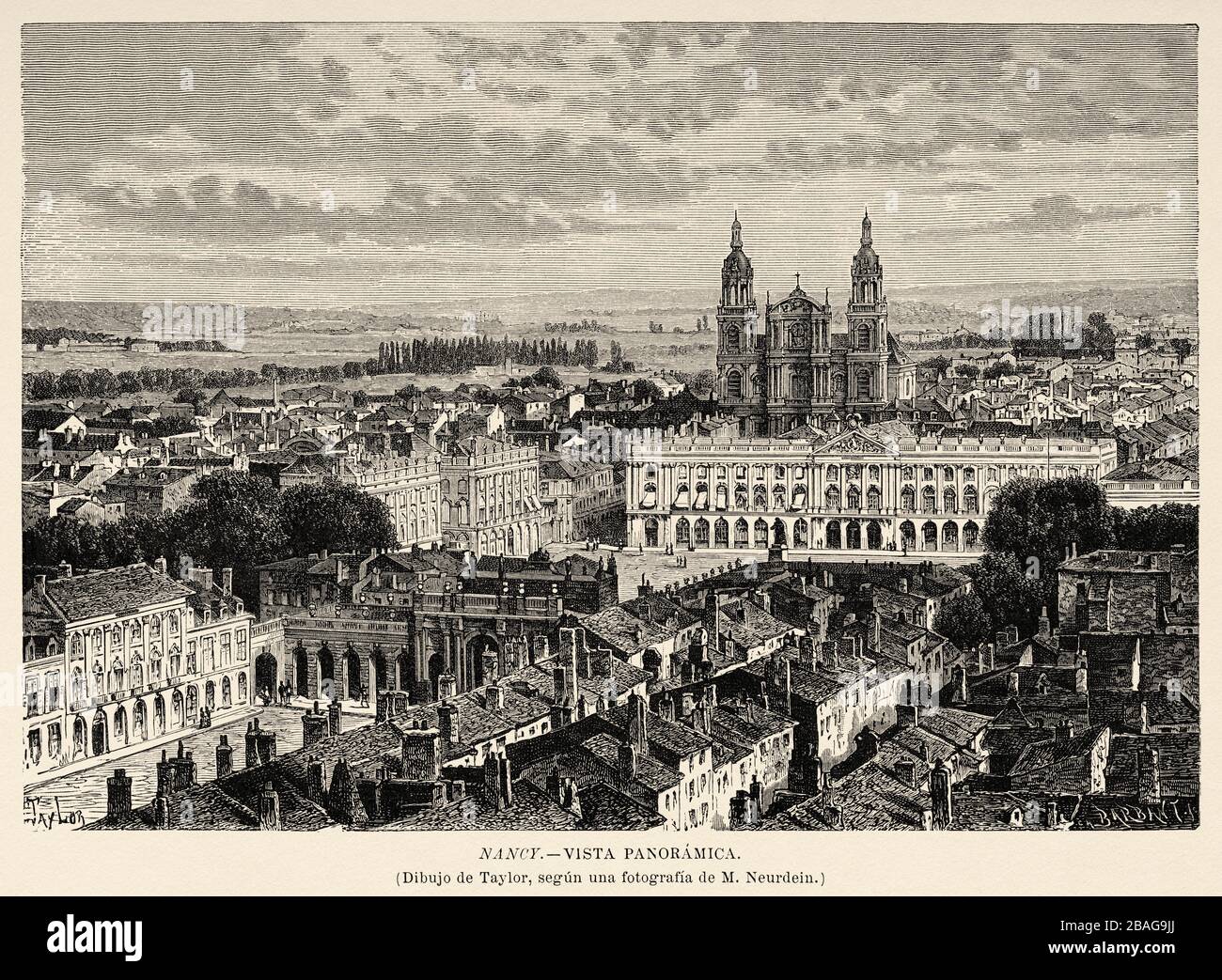 Vue panoramique générale de Nancy, capitale du département Meurthe et Moselle de la Grande-Orient, au nord-est de la France, en Europe. Vieux XIXe siècle Banque D'Images