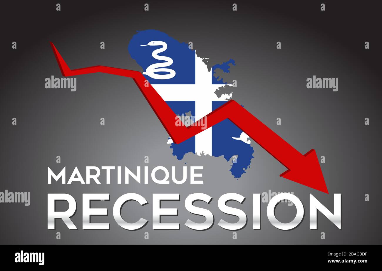 Carte de la récession de la Martinique crise économique concept créatif avec crash économique Arrow Vector Illustration Design. Illustration de Vecteur