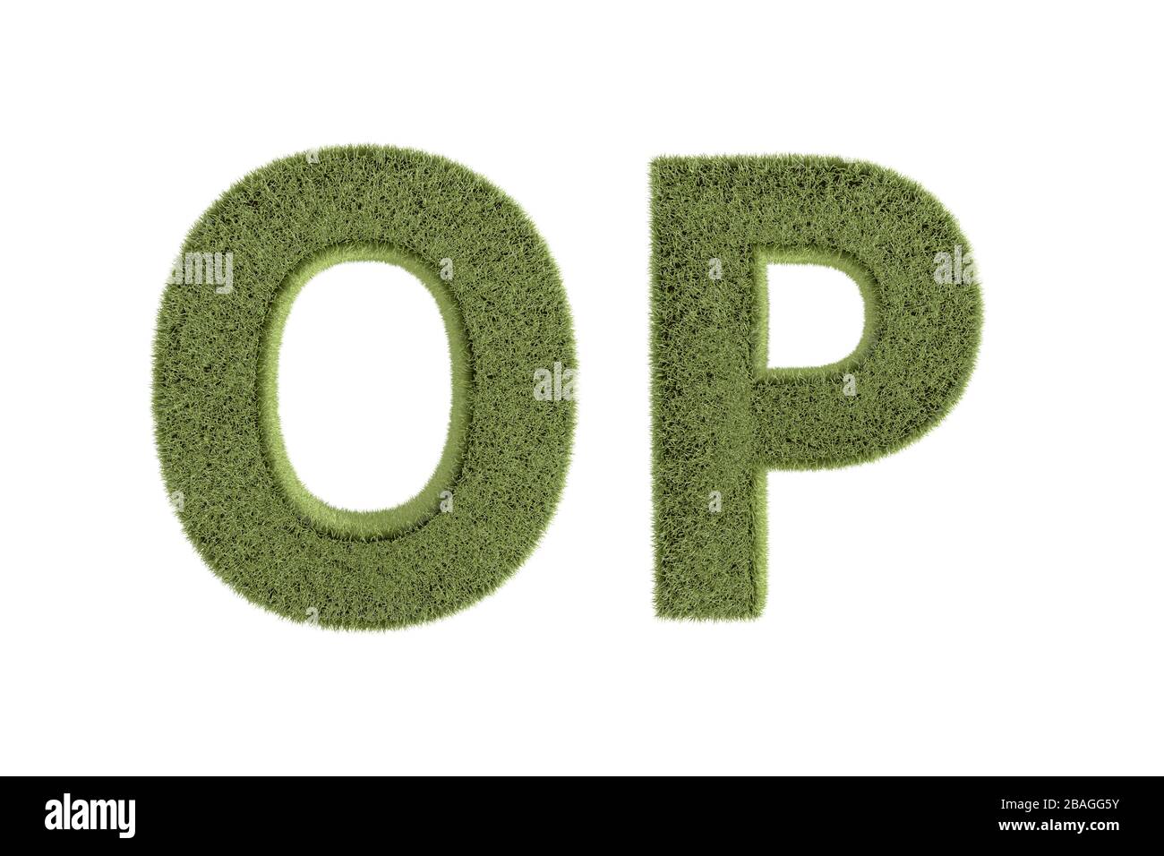 rendu tridimensionnel, vue avant des lettres vertes en lettres majuscules, police de la nature pour votre conception, isolée sur fond blanc. Banque D'Images