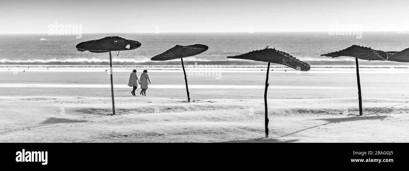 Vue sur la plage de sable, Essaouira, Maroc Banque D'Images