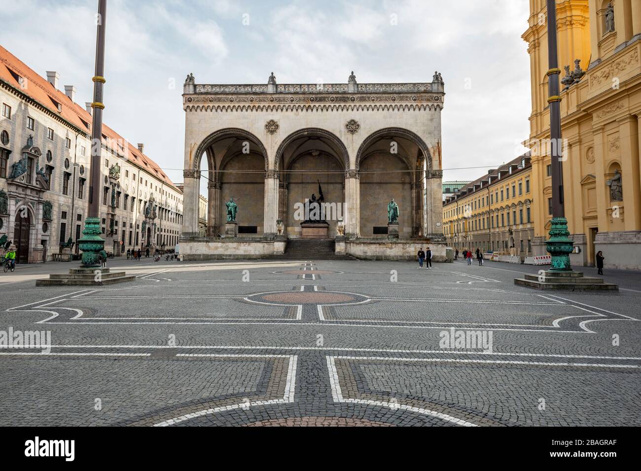 Bavière-Munich-Allemagne, 27. Mars 2020: Des rues vides à Odeonsplatz, Munich en raison de l'arrêt dû au virus corona Banque D'Images
