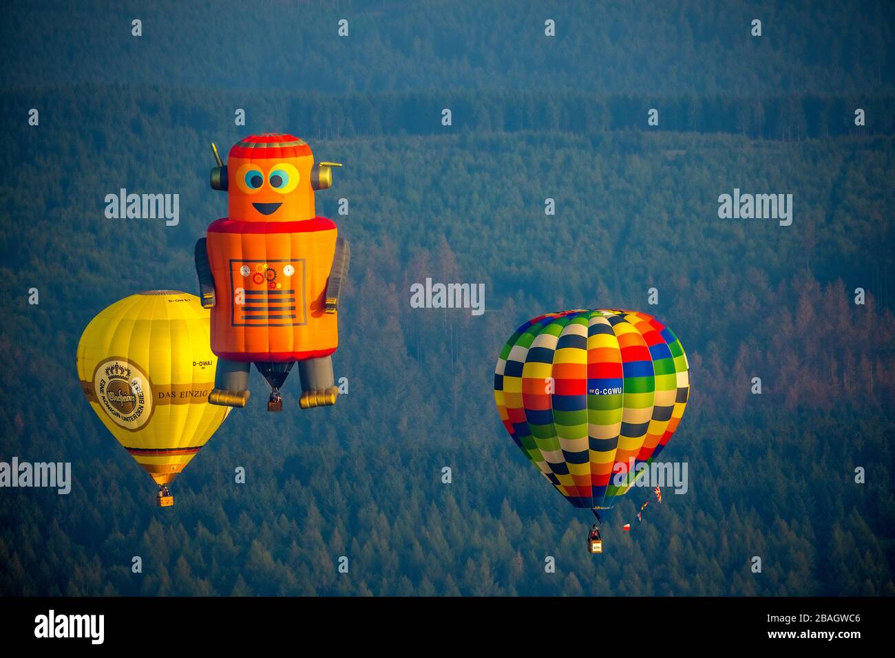 Ballons d'air chaud, Warstein international Montgolfiade, 30.08.2019, vue aérienne, Allemagne, Rhénanie-du-Nord-Westphalie, Sauerland, Warstein Banque D'Images