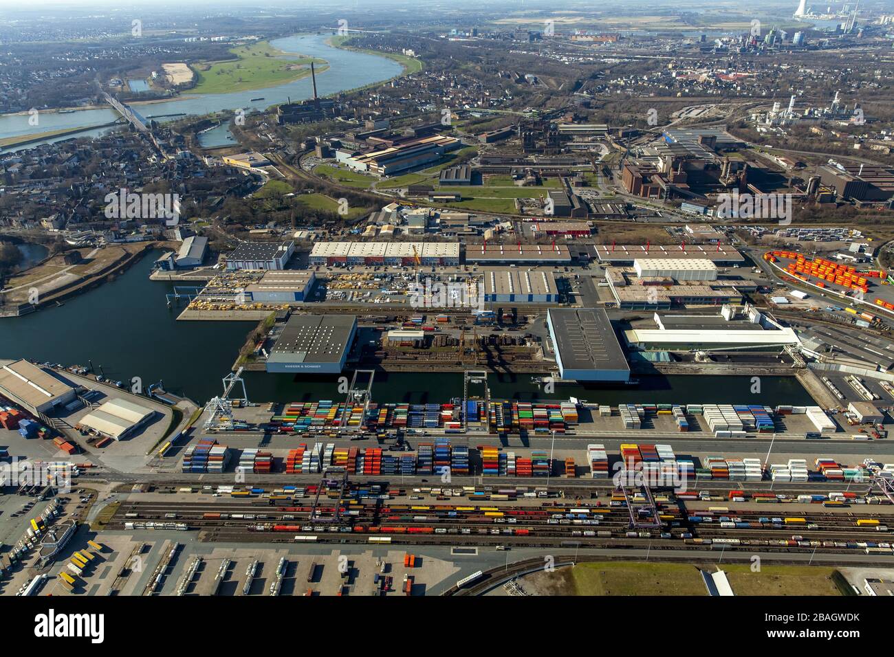 , terminal de conteneurs dans le port de Duisburg au chant Vinckekanal à Duisburg-Ruhrand, 12.03.2015, vue aérienne, Allemagne, Rhénanie-du-Nord-Westphalie, région de la Ruhr, Duisburg Banque D'Images